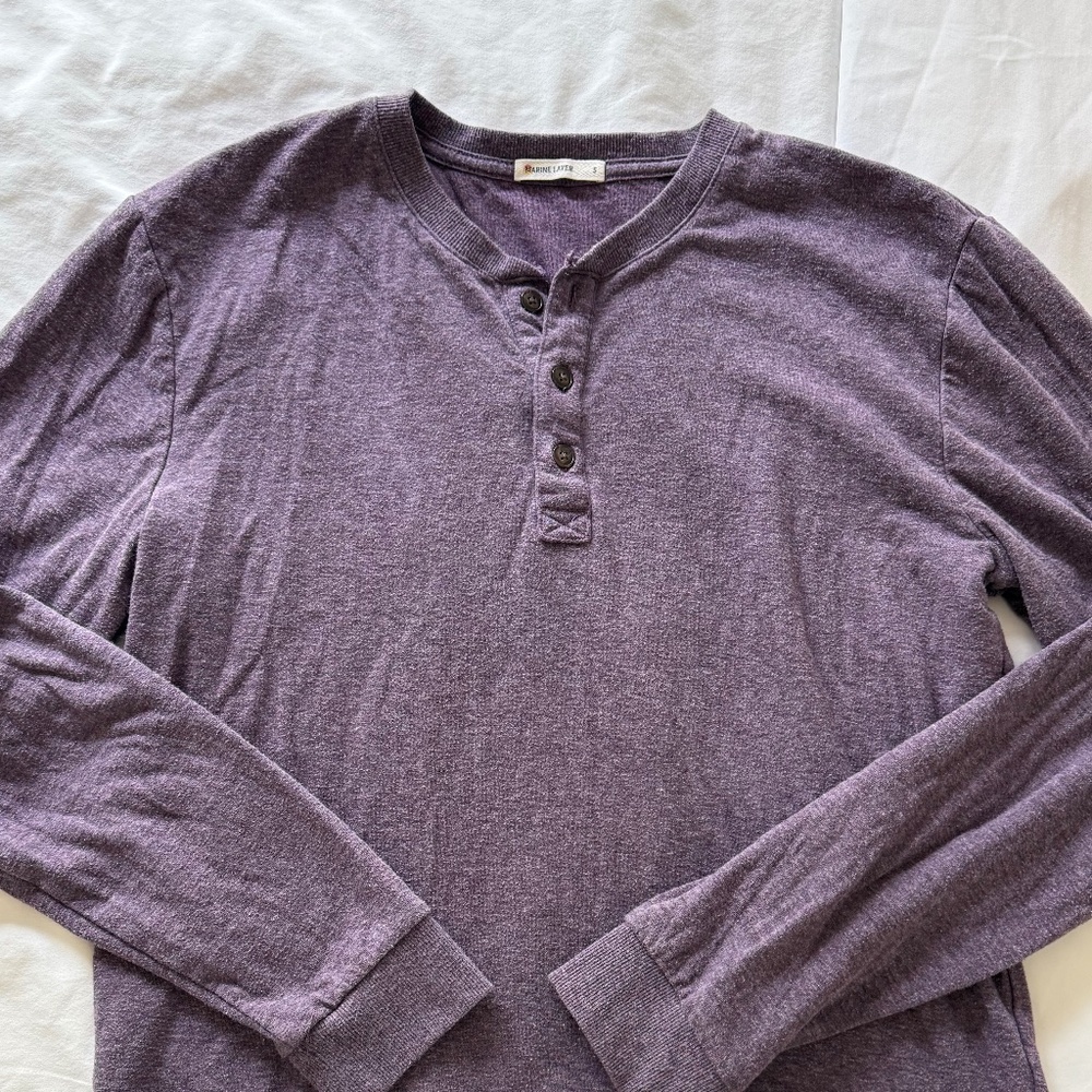 Men's Double Knit Long Sleeve Henley in Dark Purple (Small)